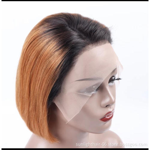 1B/27 1b/99j Ombre Color Human Hair Wigs With Baby Hair Pre Plucked Remy Brazilian Lace Bob Wigs Bleached Knots Human Hair Wig